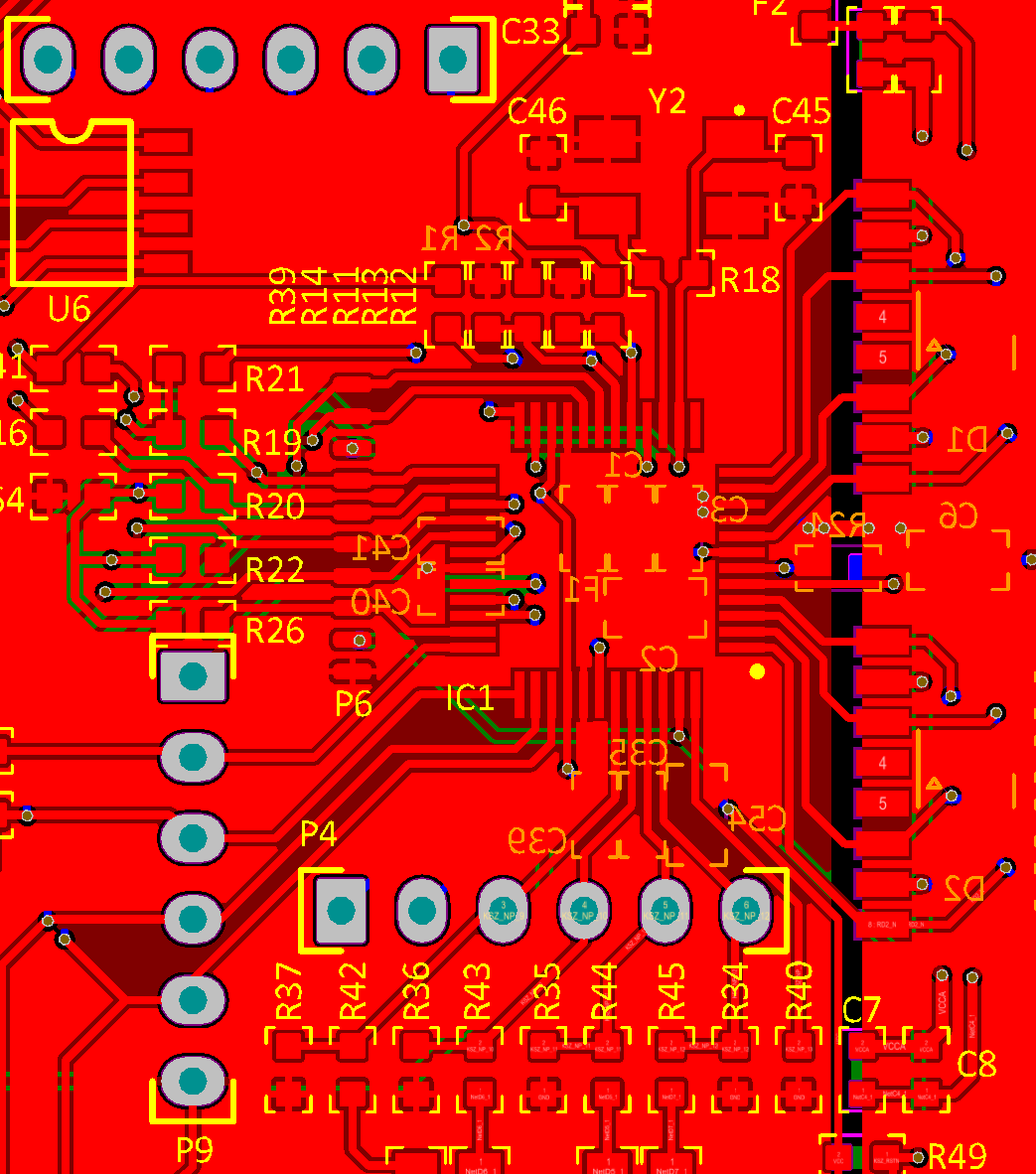 Widok trasowania płytki PCB — sekcja switcha KSZ8863
