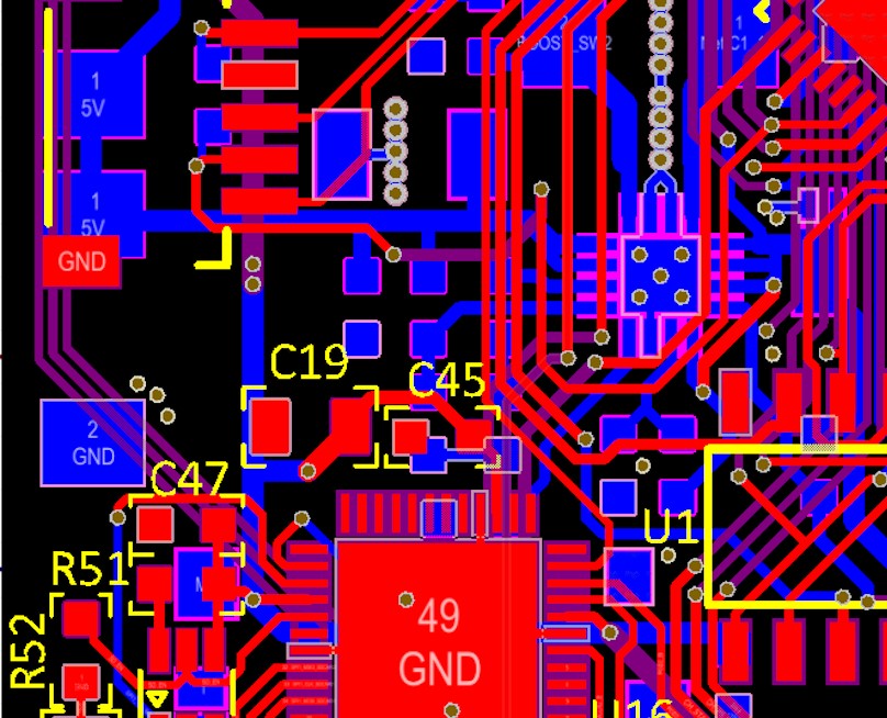 PCB layout in EDA software — multi-layer routing view